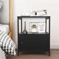 Industrial Bedside Table with Storage Cabinet and Open Shelves V559078