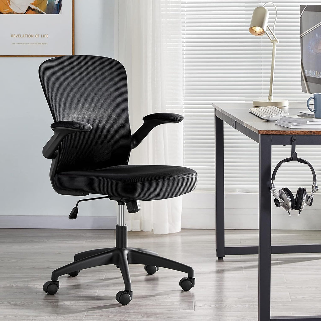 Black Ergonomic Mesh Office Chair with Flip-up Arms S64450