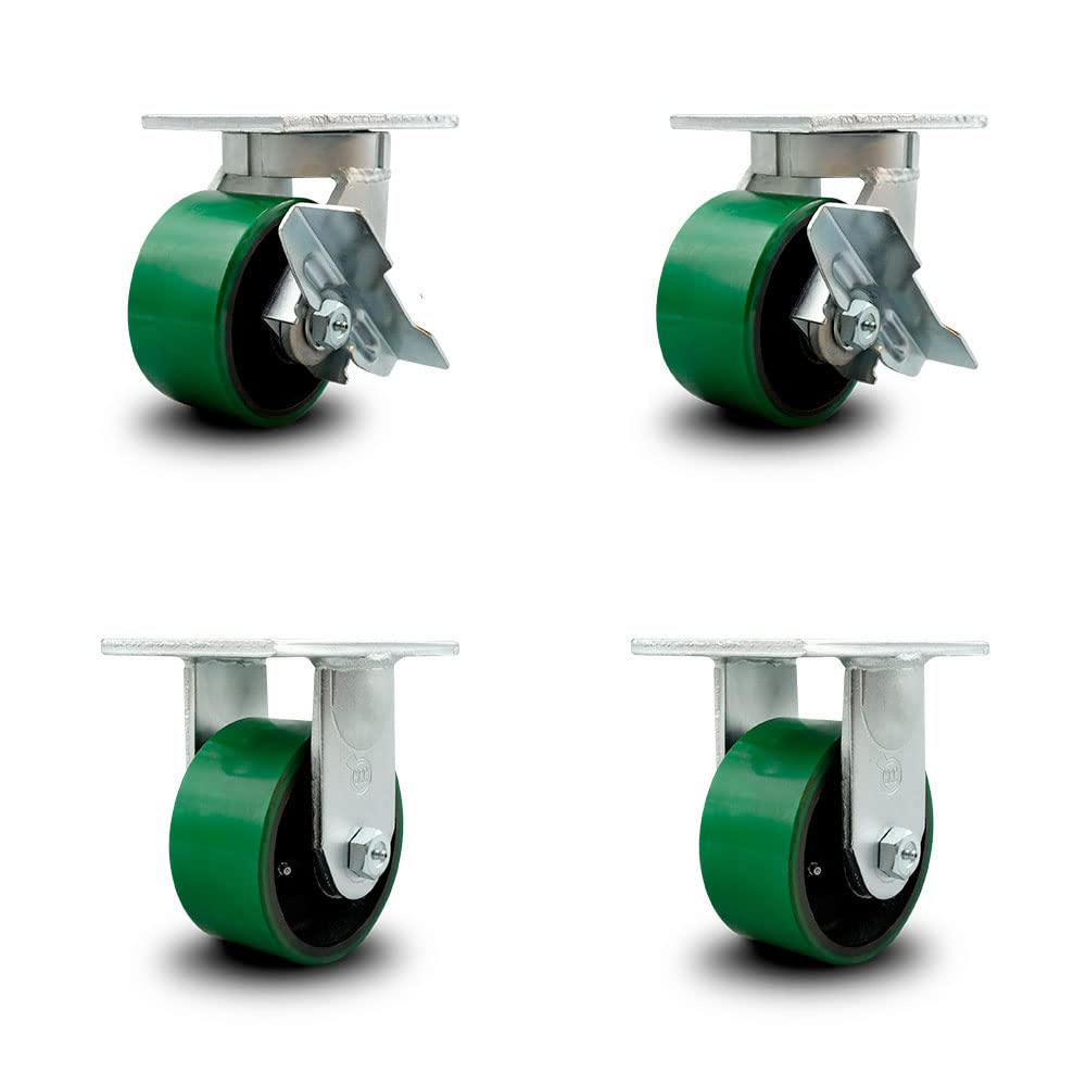 Green Polyurethane Tread on Metal Core Caster Set of 4 W651