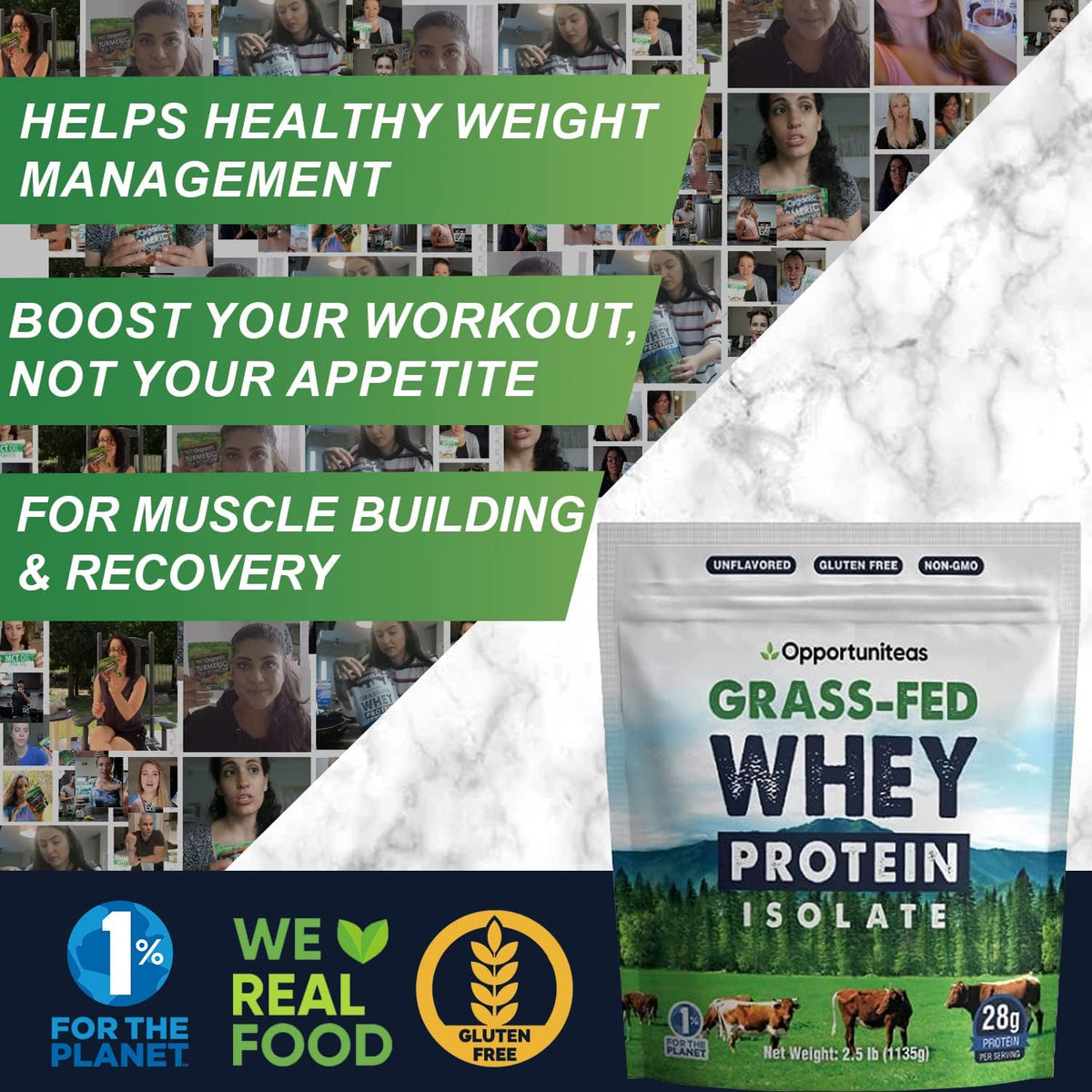Unflavored Grass Fed Whey Protein Powder Isolate, 2.5 Pounds Pack of 2 B212