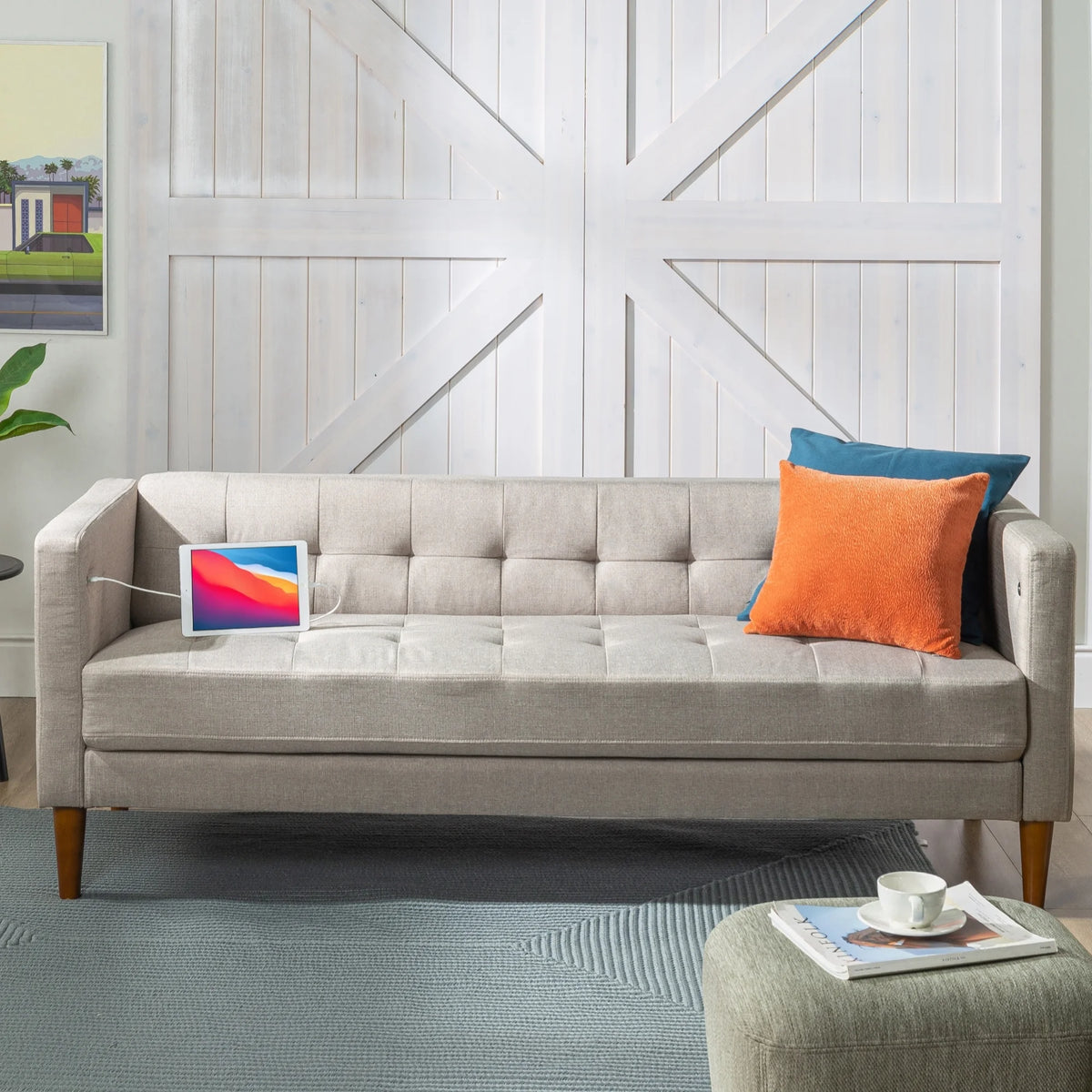 Fabric Sofa Couch with USB Ports N735775