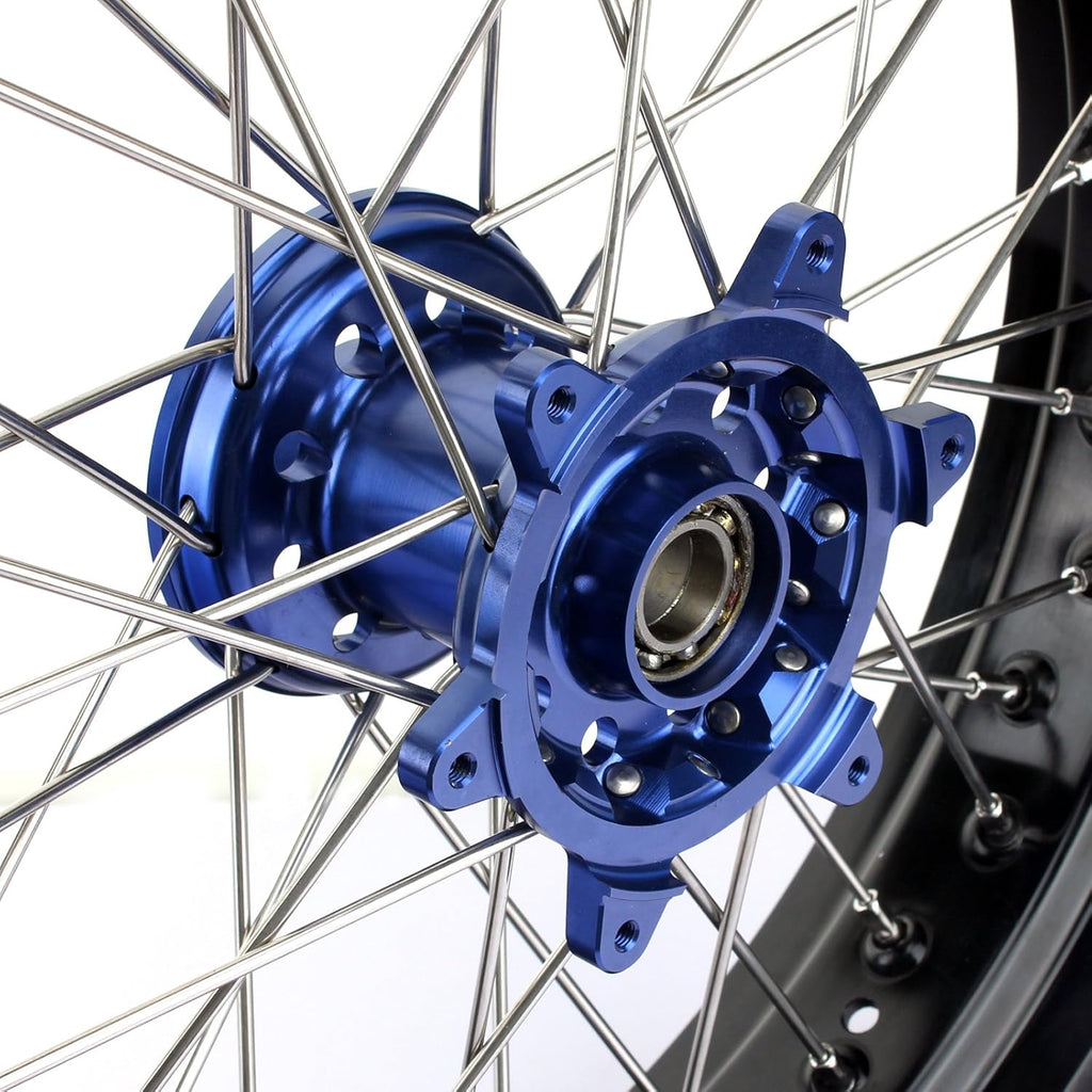 17" X 4.25" Supermoto Rear Complete Wheel Set Rim Spokes Blue Hub P227106