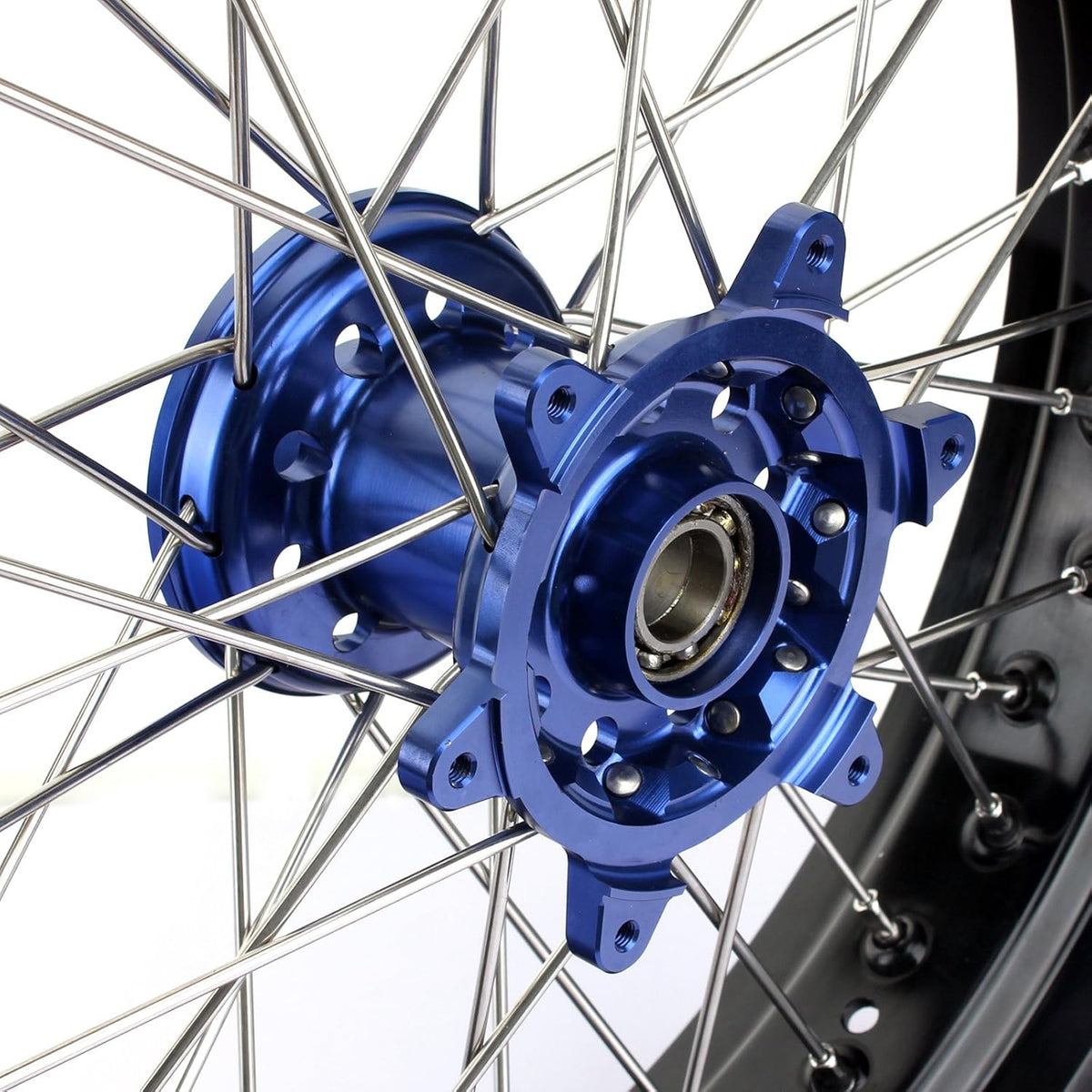 17" X 4.25" Supermoto Rear Complete Wheel Set Rim Spokes Blue Hub P227106