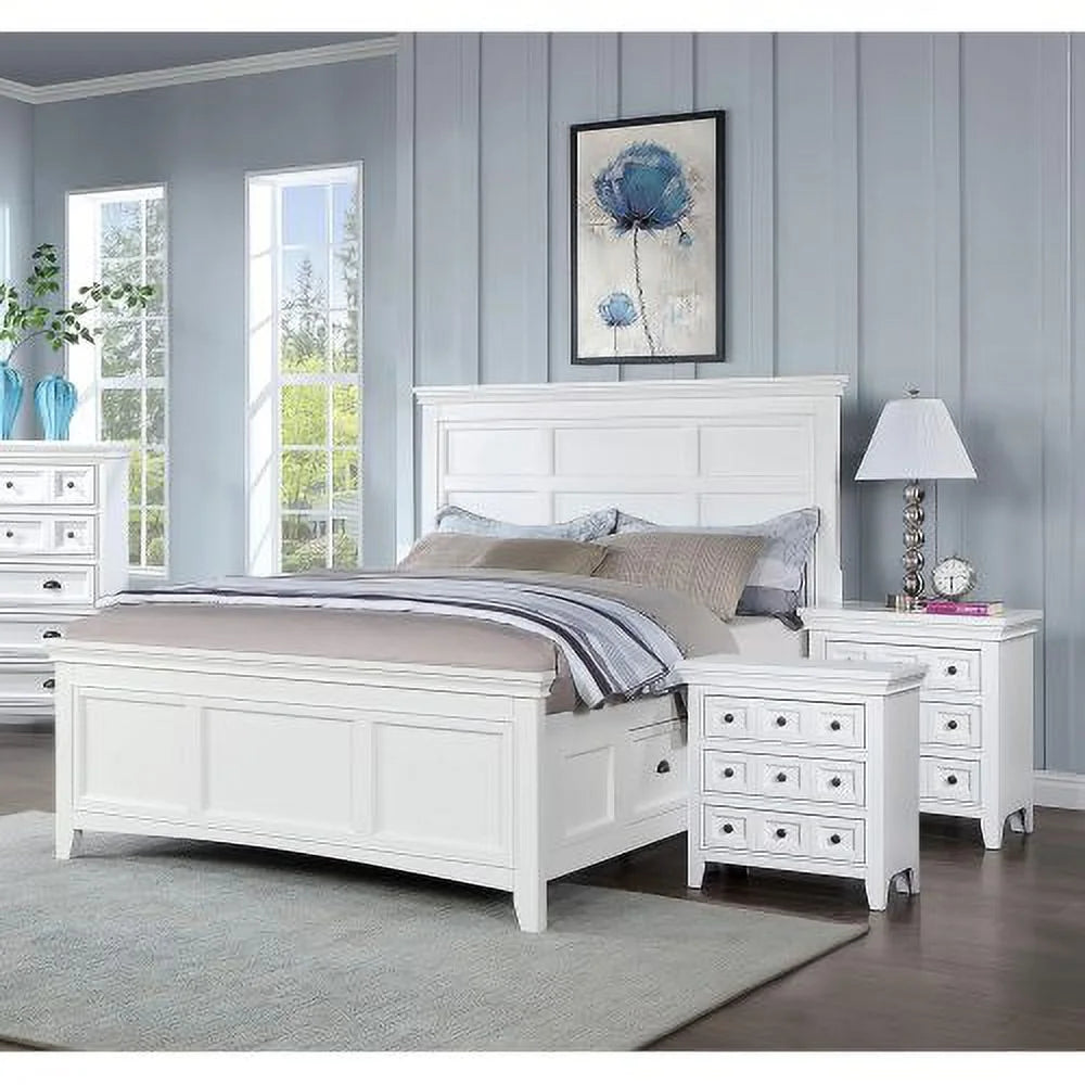 White Solid Wood 3-Drawer Nightstand O15793