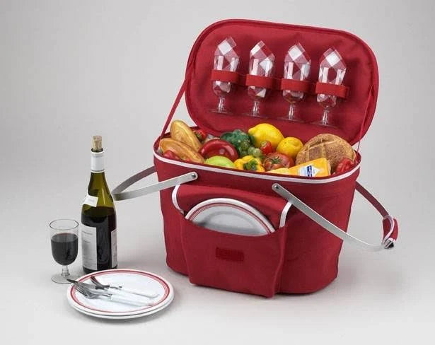 Collapsible Insulated Picnic Basket for 4 - Red Y12609