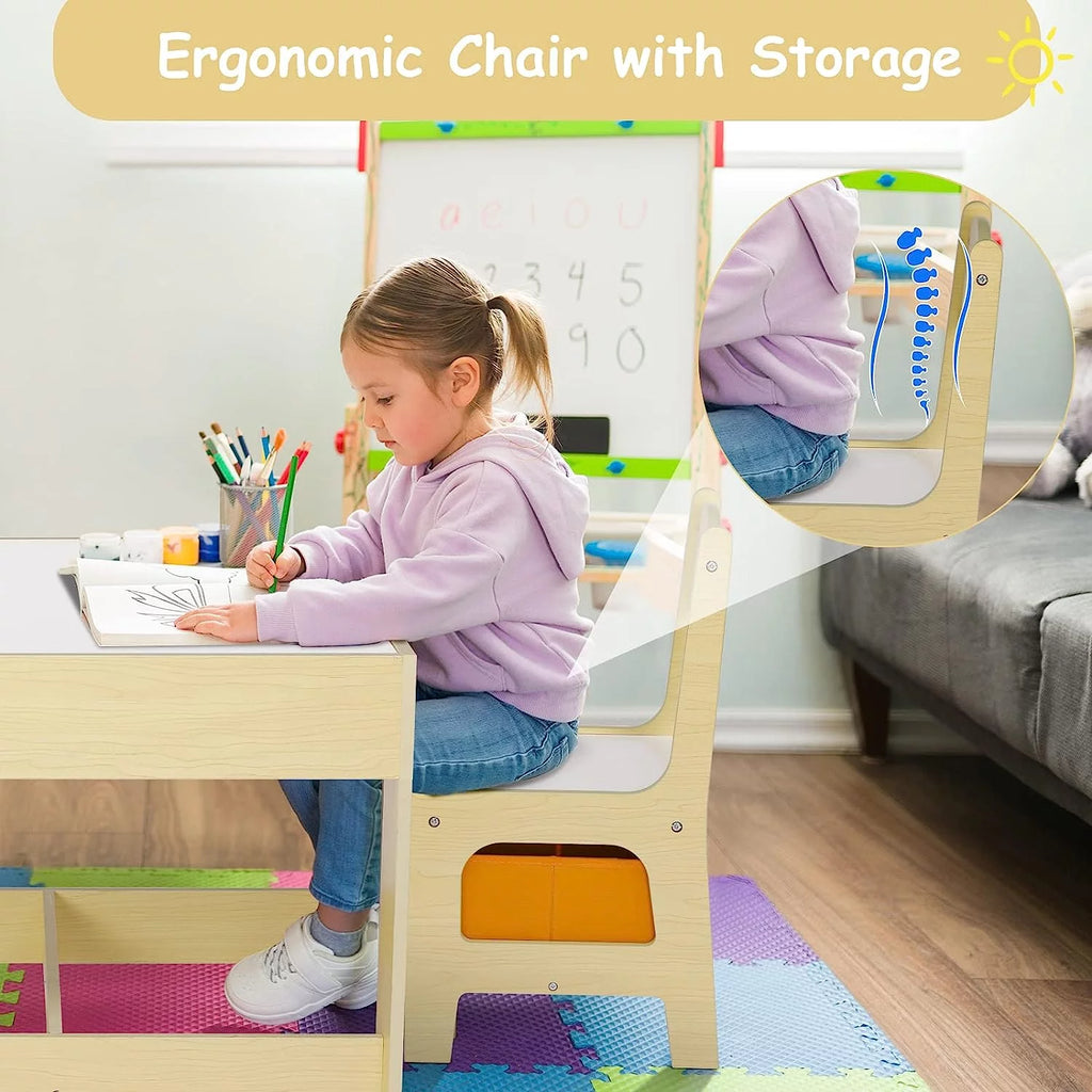 Wooden Kids Table and 2 Chairs Set with Storage U7606