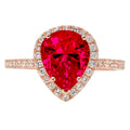 Pear Cut Red Simulated Ruby 18k Pink Rose Gold Halo Ring Size 3.5 U443