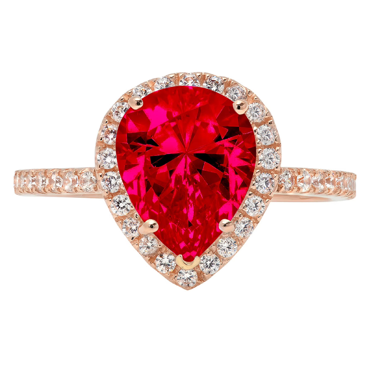 Pear Cut Red Simulated Ruby 18k Pink Rose Gold Halo Ring Size 3.5 U443