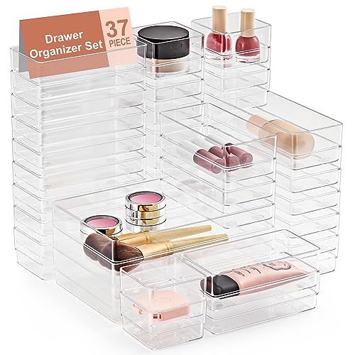 13-Piece Clear Drawer Organizer with Non-Slip Silicone Pads B40384
