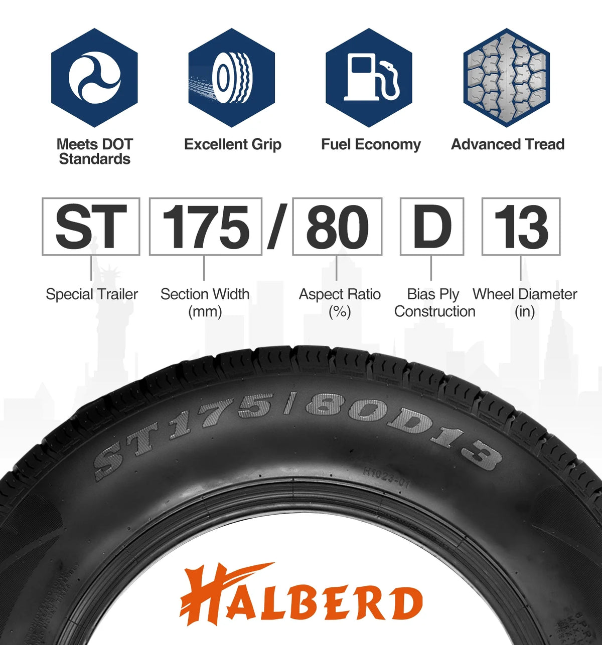 ST175/80D13 Trailer Tire Load Range C V88697