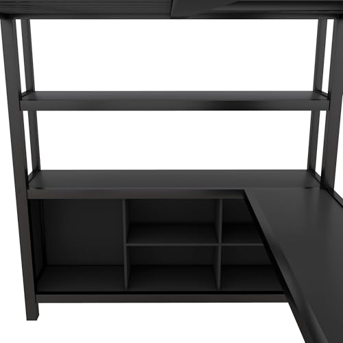 Full Size White Metal Loft Bed with L Shaped Desk and Wardrobe X681494