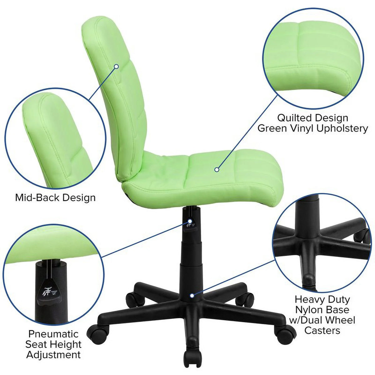 Green Quilted Office Swivel Chair M969