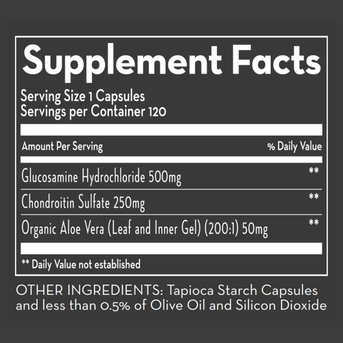 Glucosamine & Chondroitin Supplement with Aloe Vera - 120 Capsules O6583