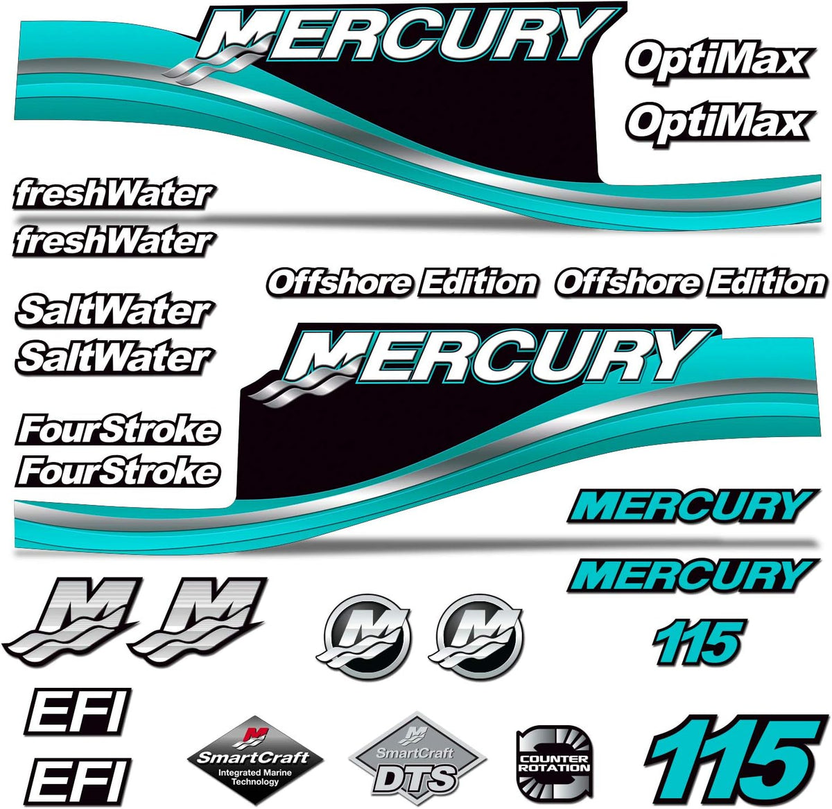 Teal Pack of 2 Outboard Engine Sticker Decal Graphics Kit S976152