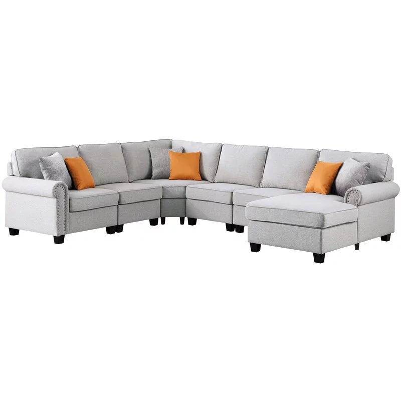 Light Gray U-Shaped Polyester Fabric Sectional Sofa W59801