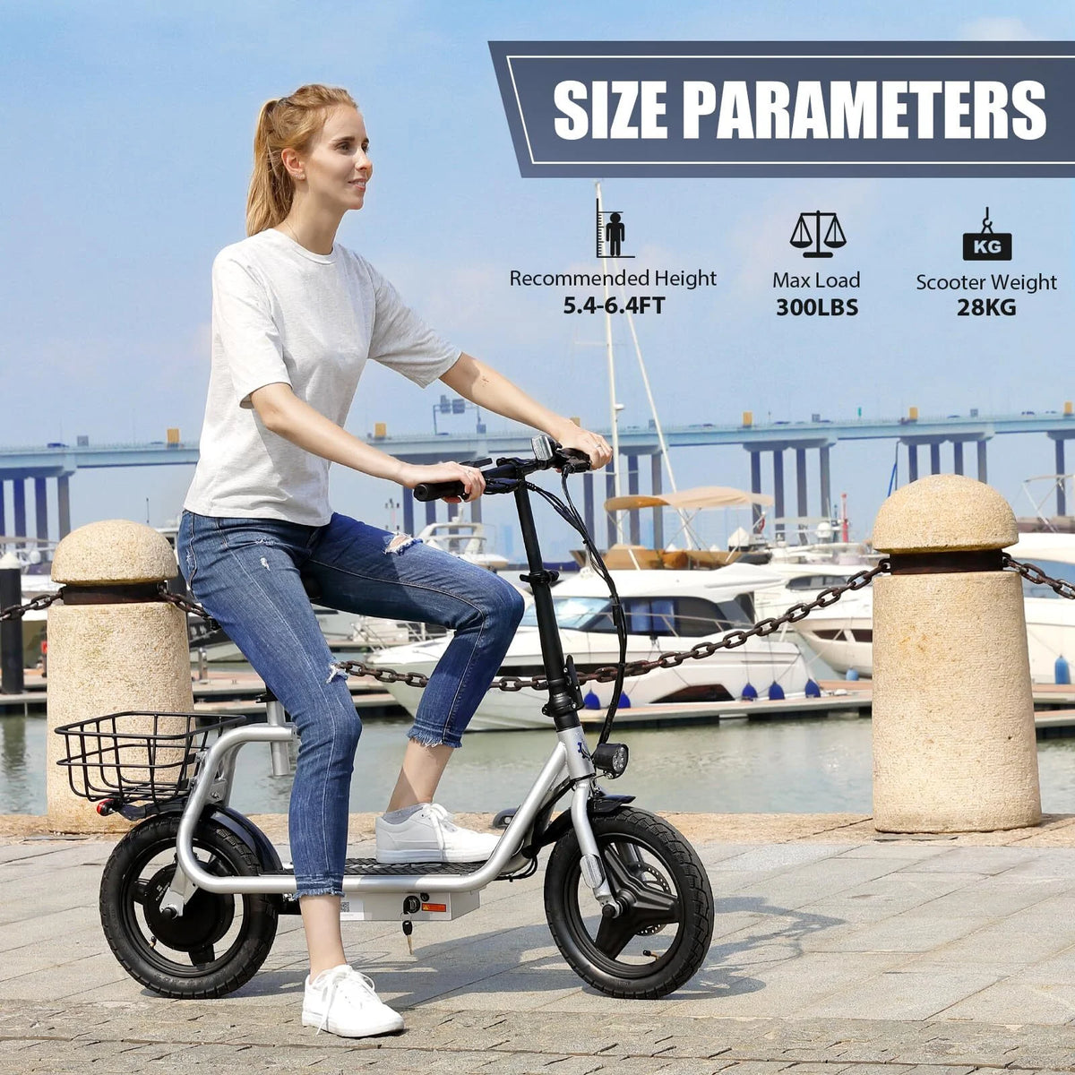 800W Adults Folding Electric Scooter with Removable Seat, Basket, 14" Tire, Silver B498