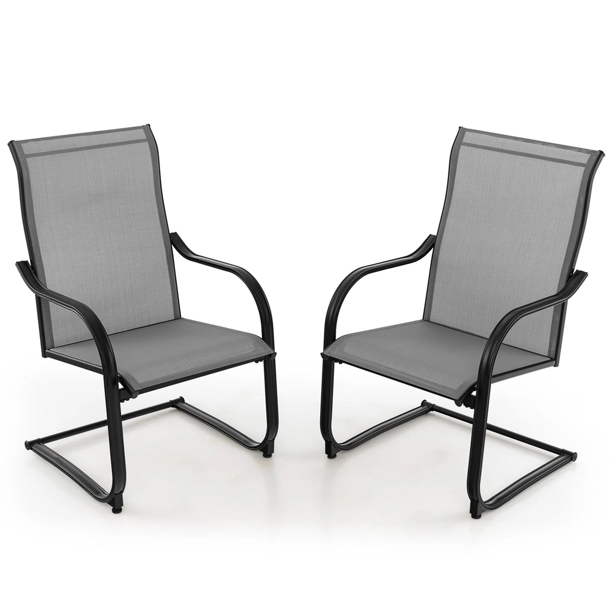 2pcs Black C-Spring Patio Dining Chairs Q653