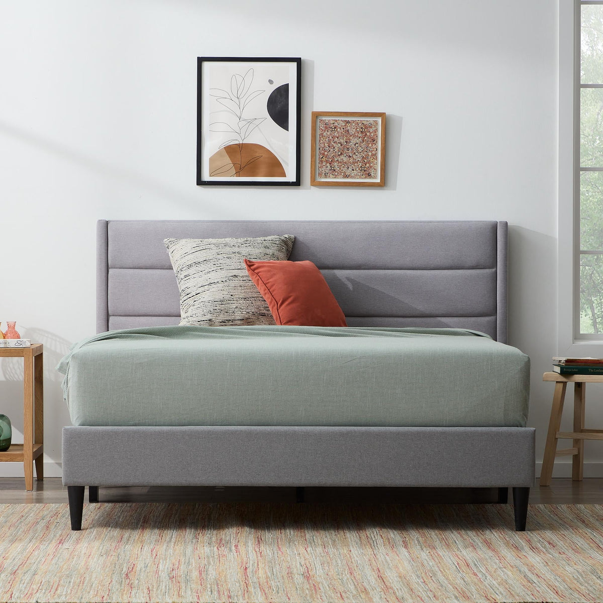 Blue Queen Upholstered Platform Bed Z64602