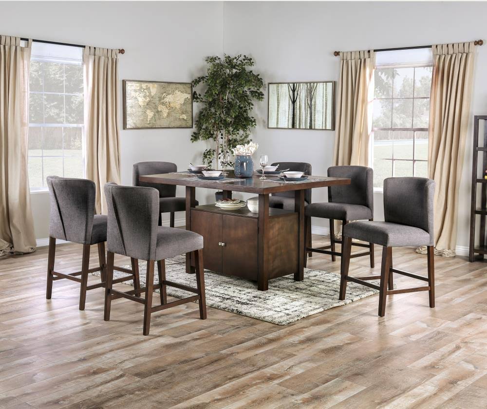 Walnut and Gray Counter Height Chairs (Set of 2) P6641