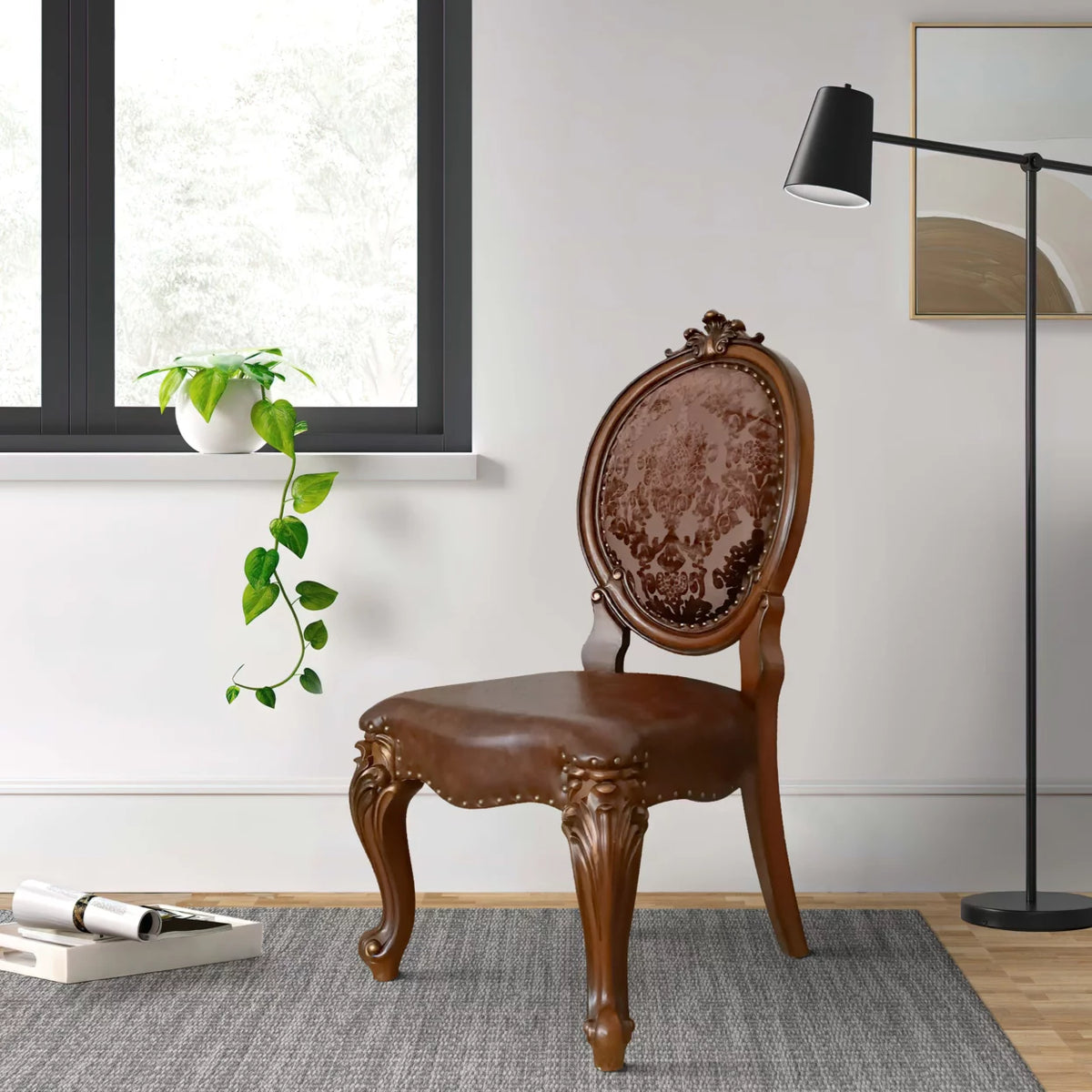 Set of 2 Brown Tufted Faux Leather Dining Chair Q499