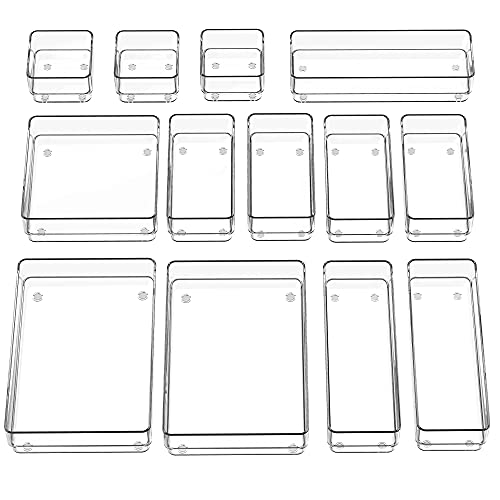 13-Piece Clear Drawer Organizer with Non-Slip Silicone Pads B40384