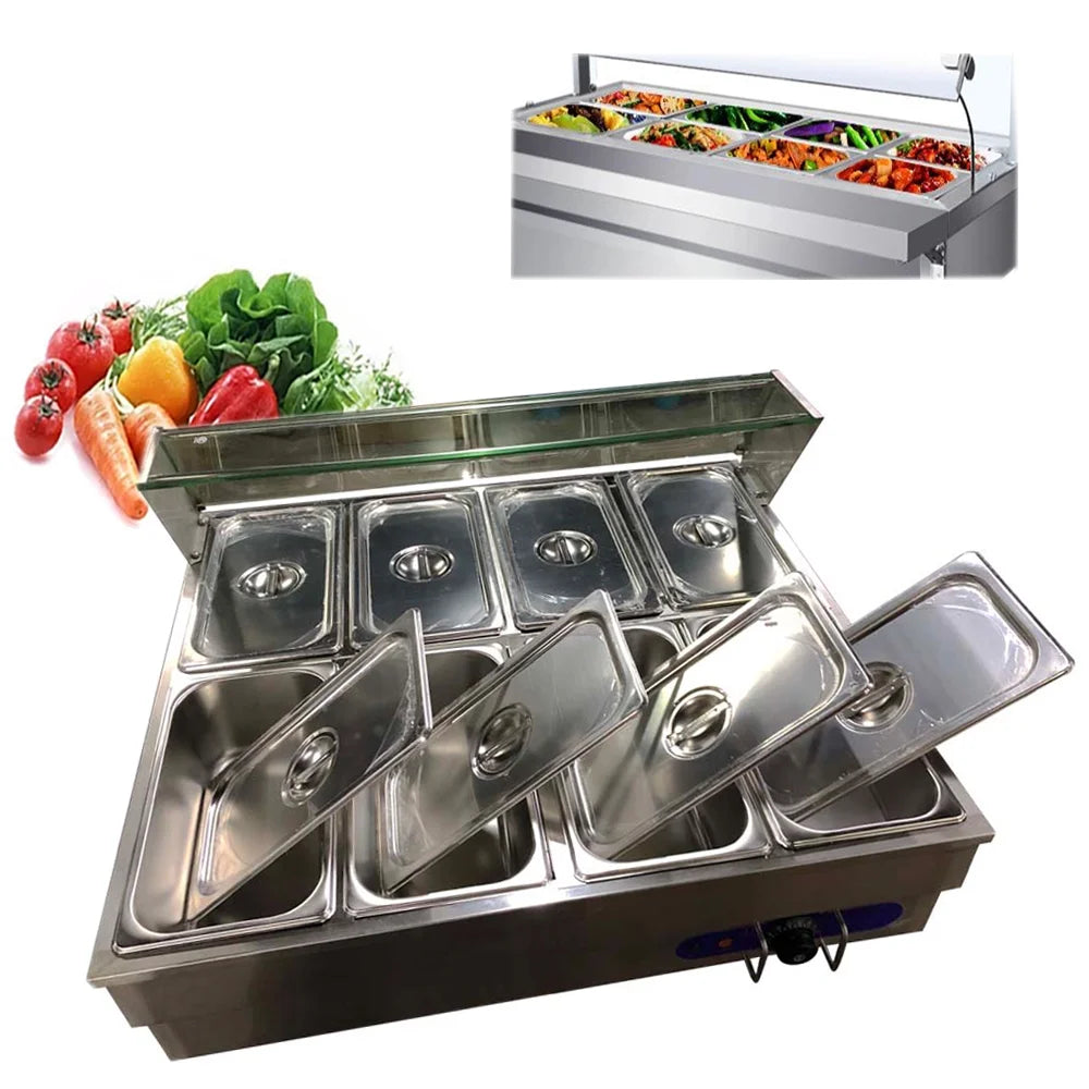 8 Pot Stainless Steel Buffet Food Warmer with Glass Shield Q20964