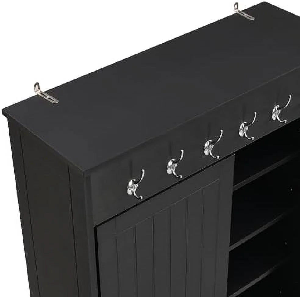 Black Hall Tree with Shoe Drawers and Bench V987955