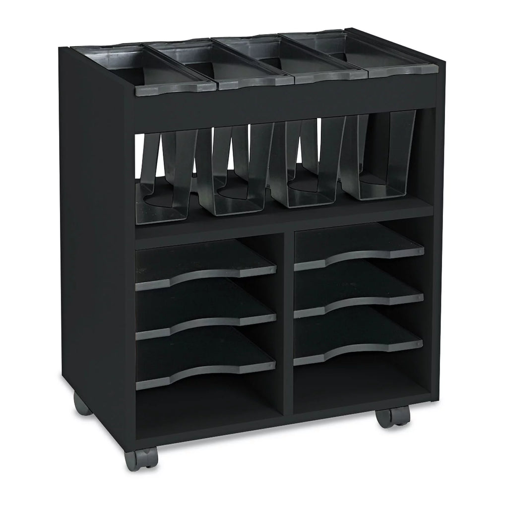 Black 8 Compartment Mobile Wood Letter File Cart Y954647