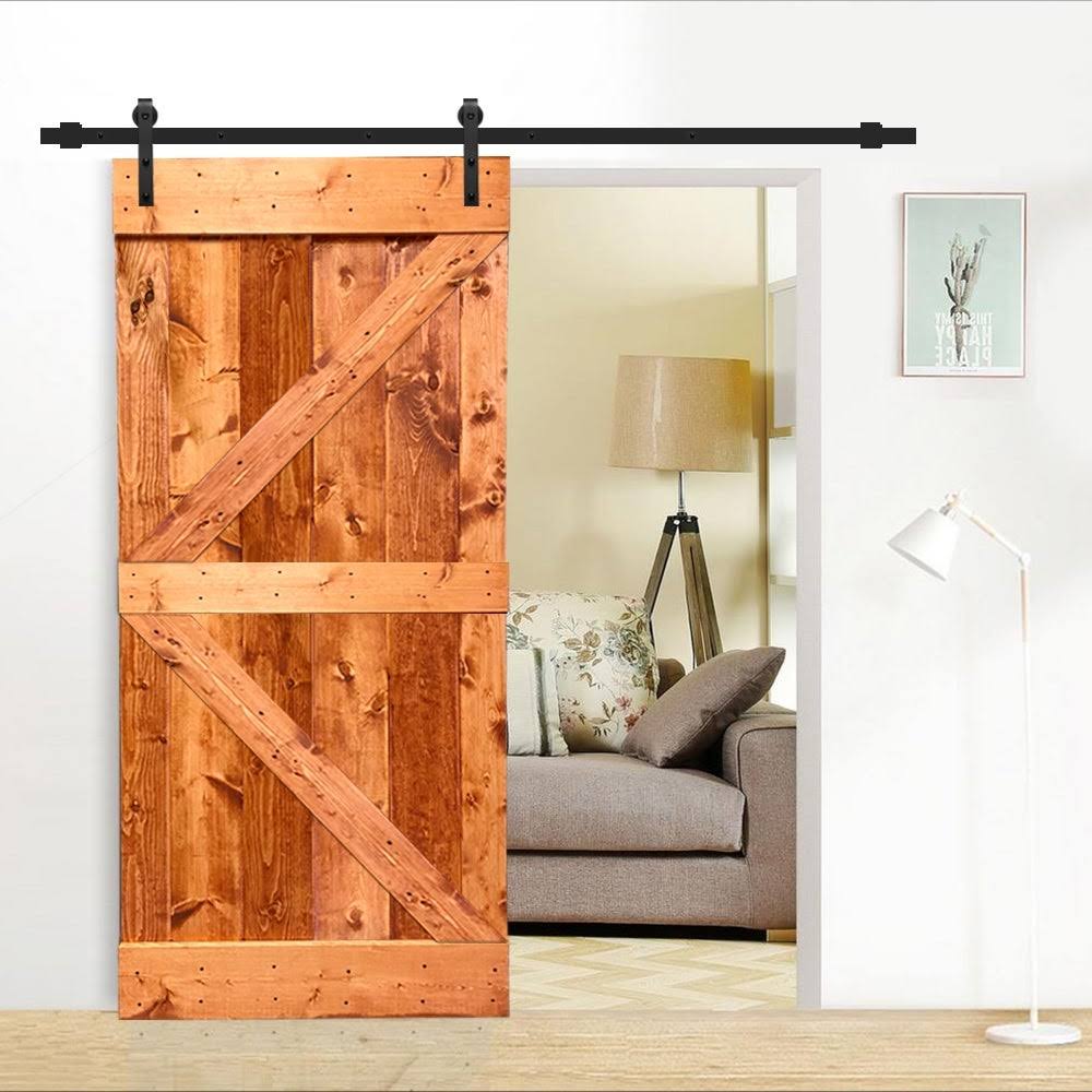 Red Walnut Stained Pine Wood Interior Sliding Barn Door with Hardware Kit Z530