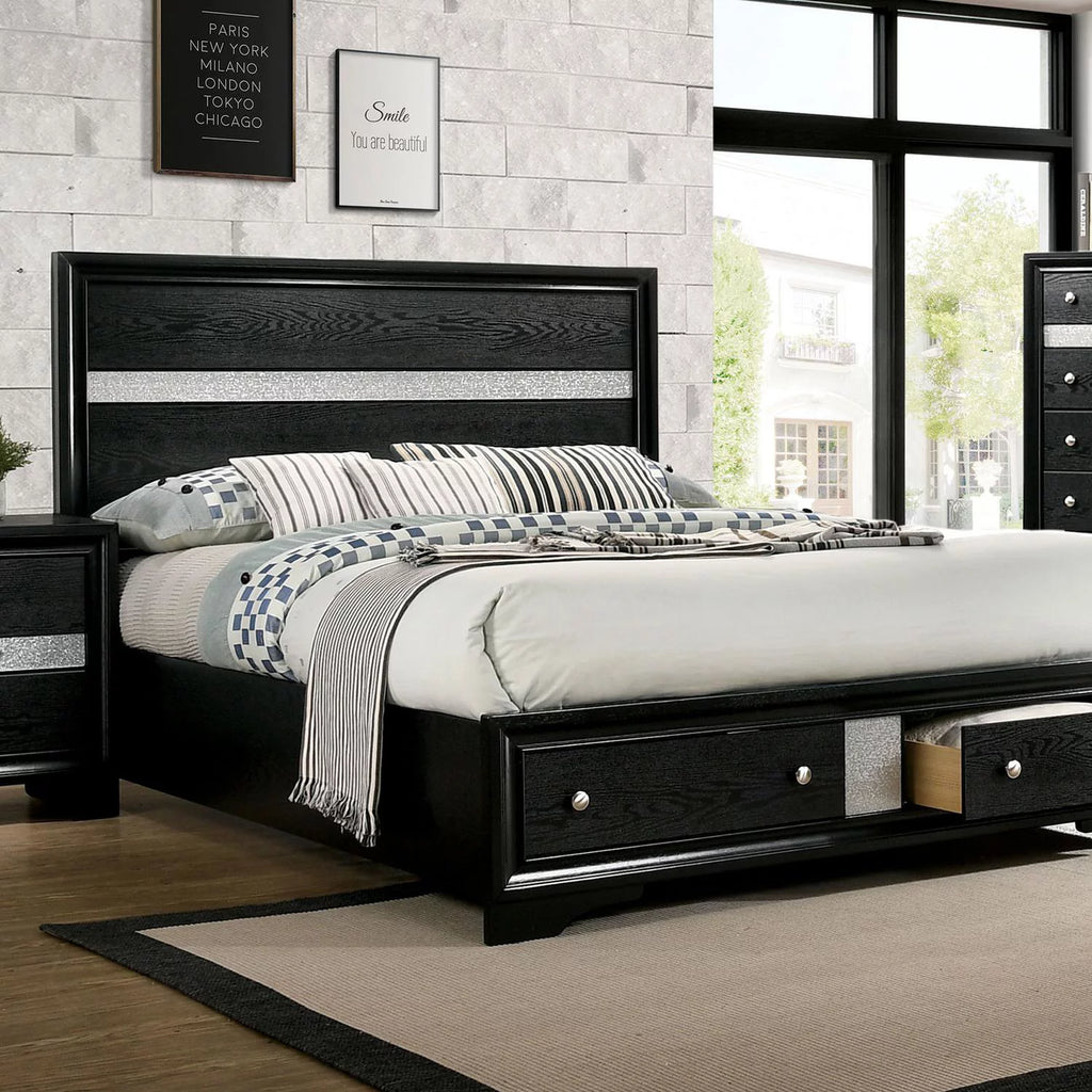 Black Solid Wood Queen Bedroom Set 6pcs O503