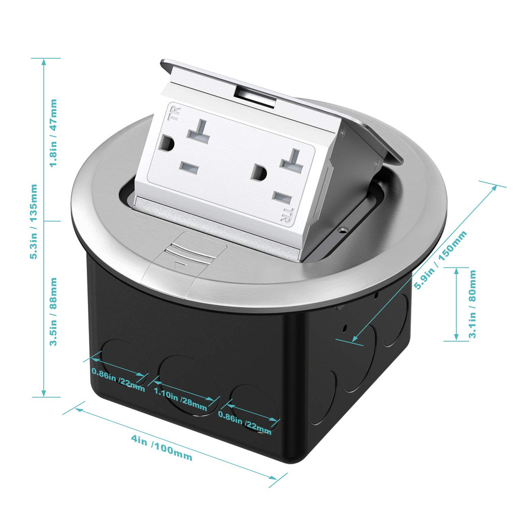 Silver Pack of 2 Pop Up Floor Outlet Box with 20 Amp Tamper-Resistant Receptacle I37753