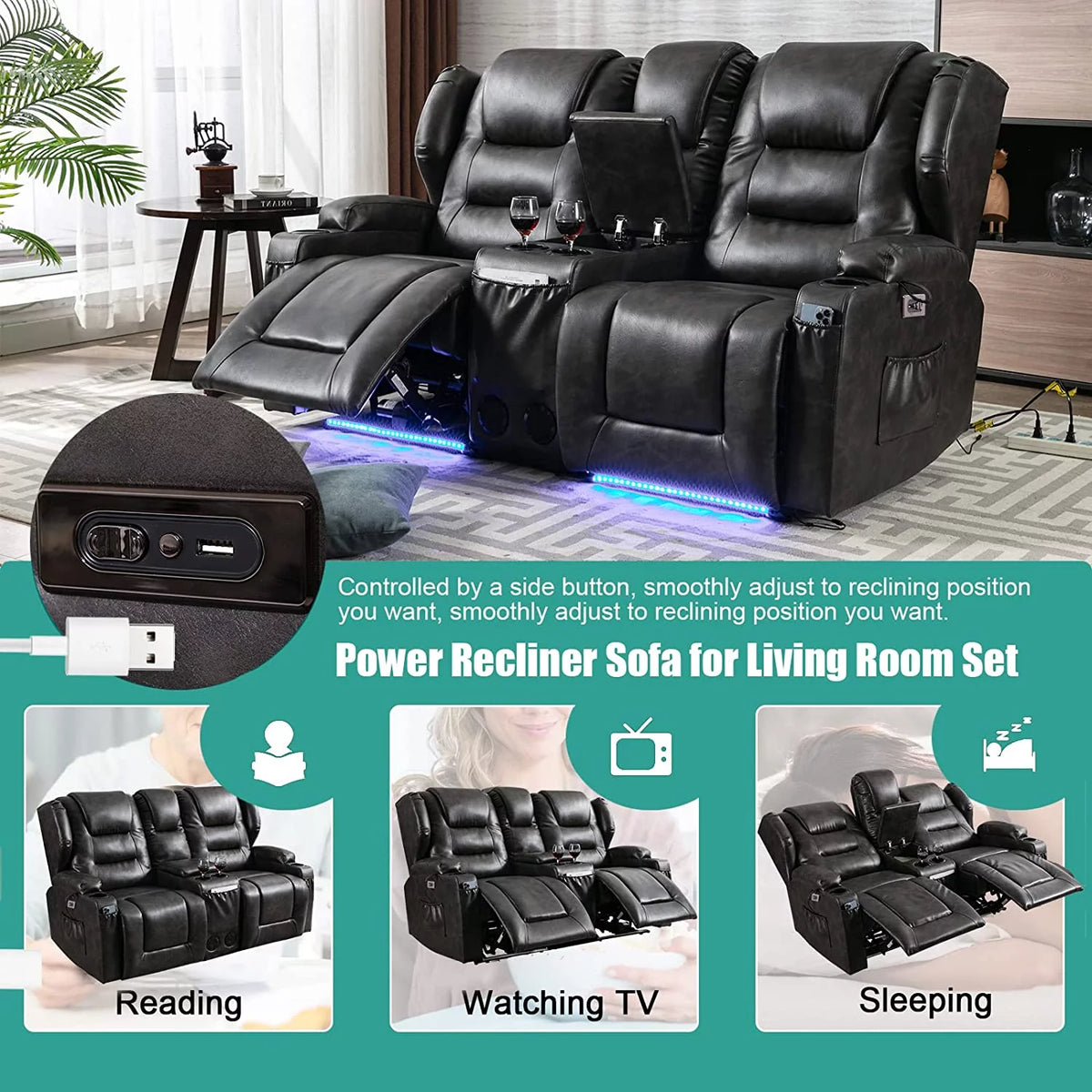 Electric Power Recline Sofa with Console Q46078