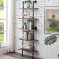 Rustic Industrial 5-Shelf Ladder Bookcase K309