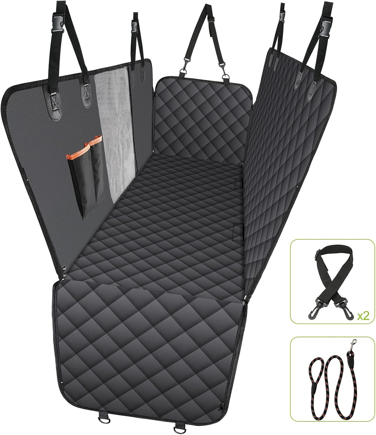 Waterproof Nonslip Dog Seat Cover with 2 Seat Belts and a Pocket W655