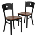 2 Pk Black Circle Back Metal Restaurant Chair with Cherry Wood Seat J65382