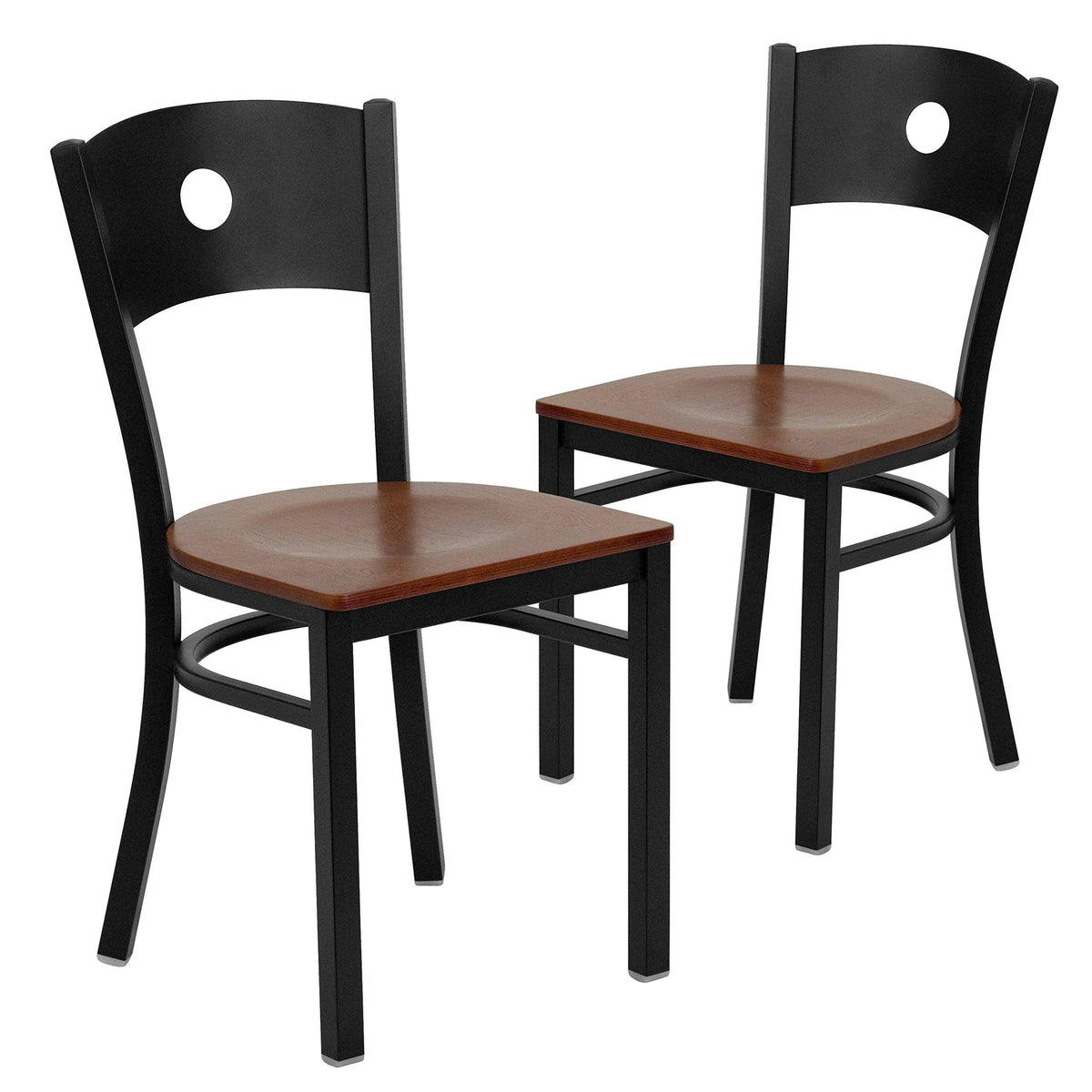 2 Pk Black Circle Back Metal Restaurant Chair with Cherry Wood Seat J65382