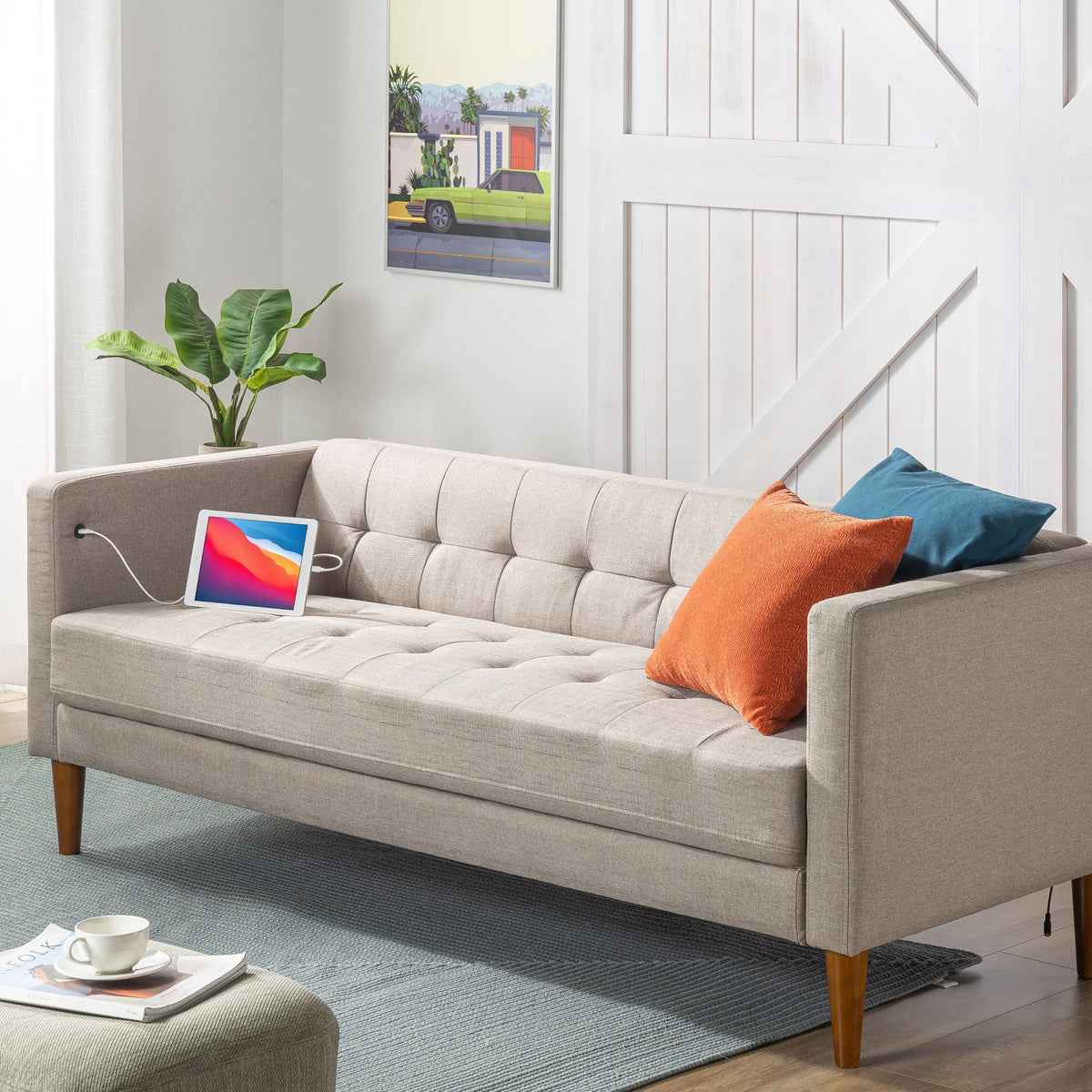 Fabric Sofa Couch with USB Ports N735775