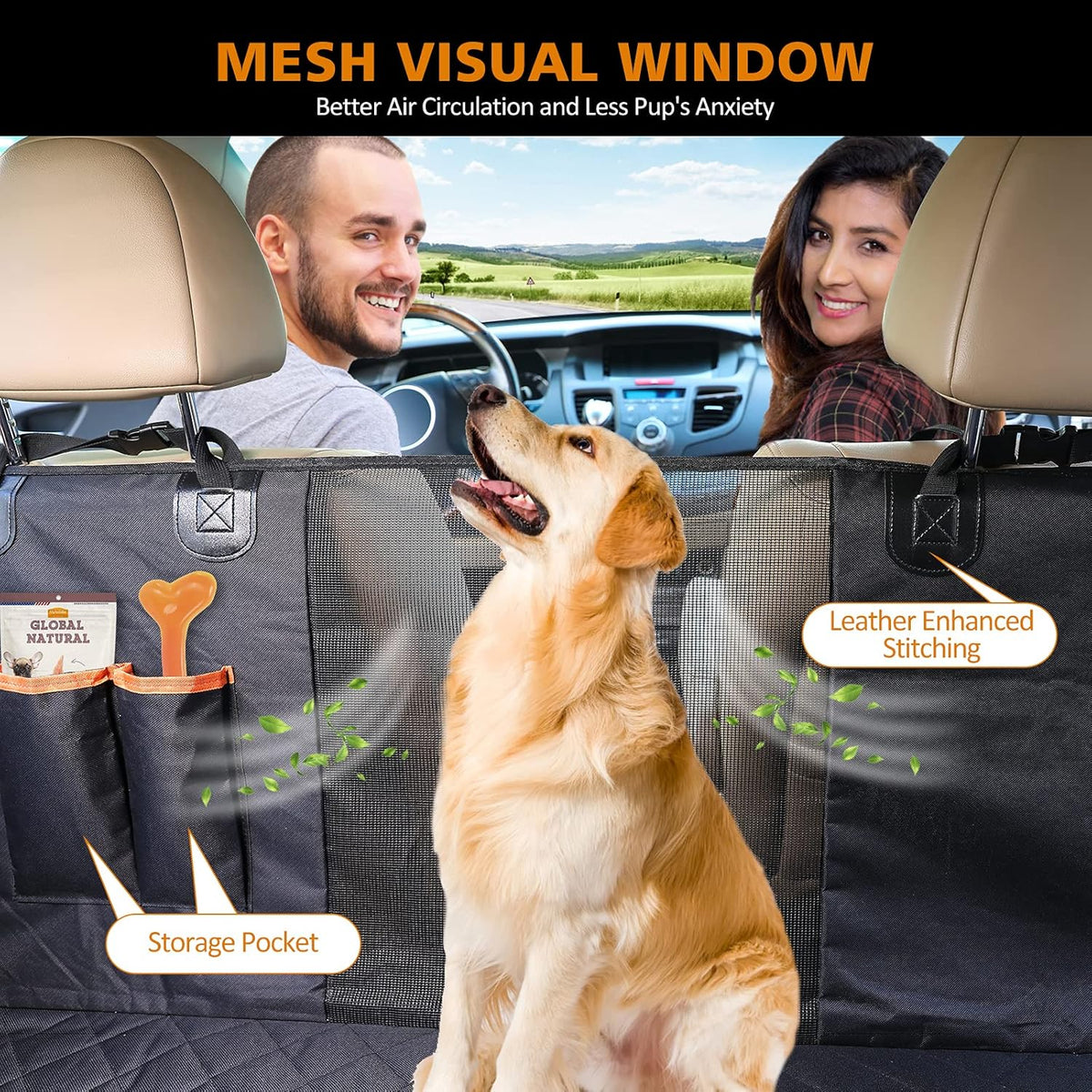 Waterproof Nonslip Dog Seat Cover with 2 Seat Belts and a Pocket W655