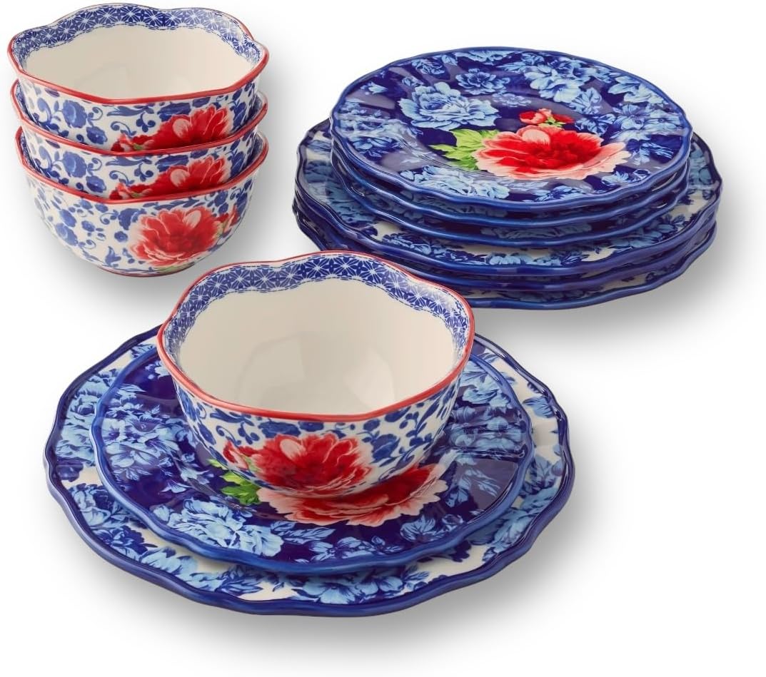 12-Piece Blue Floral Dinnerware Set T442314