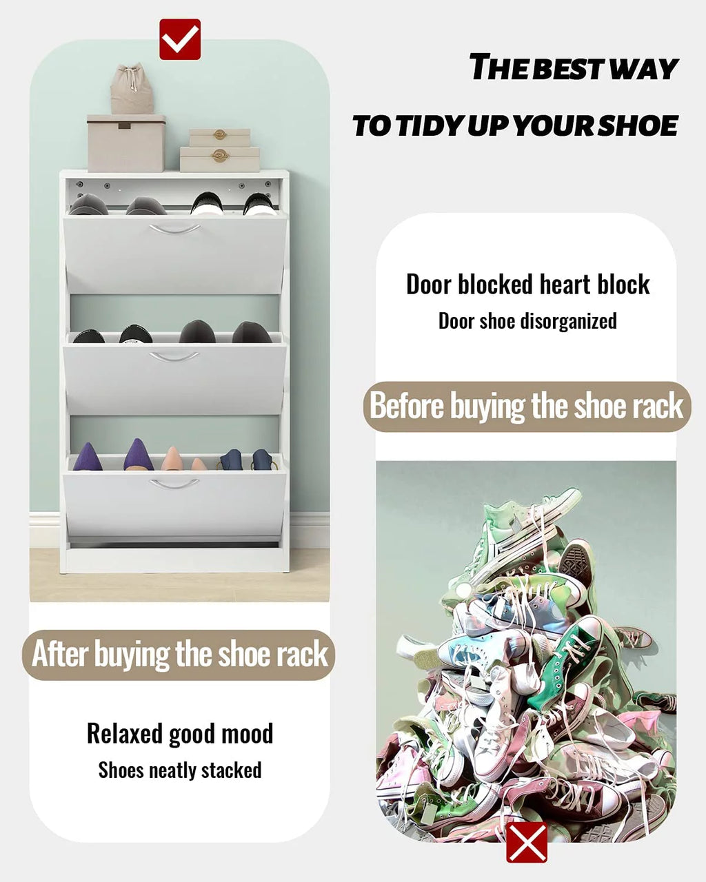 White Narrow 3 Tier Wood Shoe Cabinet H817