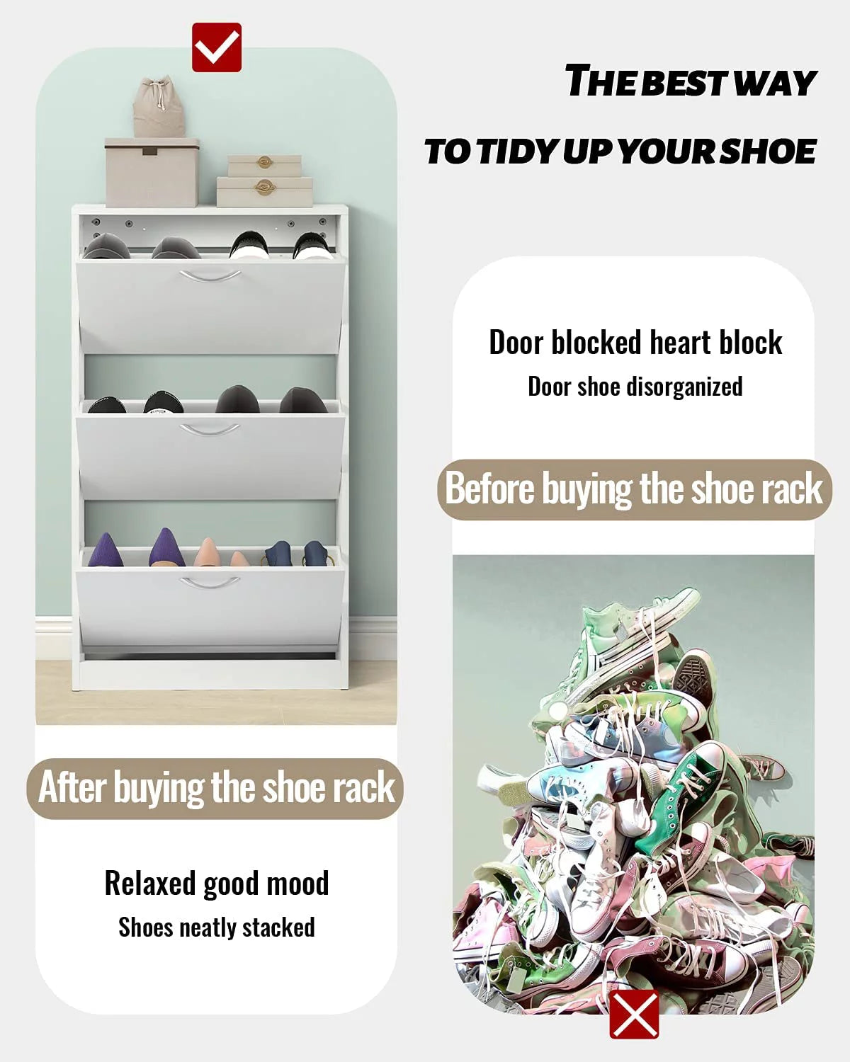 White Narrow 3 Tier Wood Shoe Cabinet H817