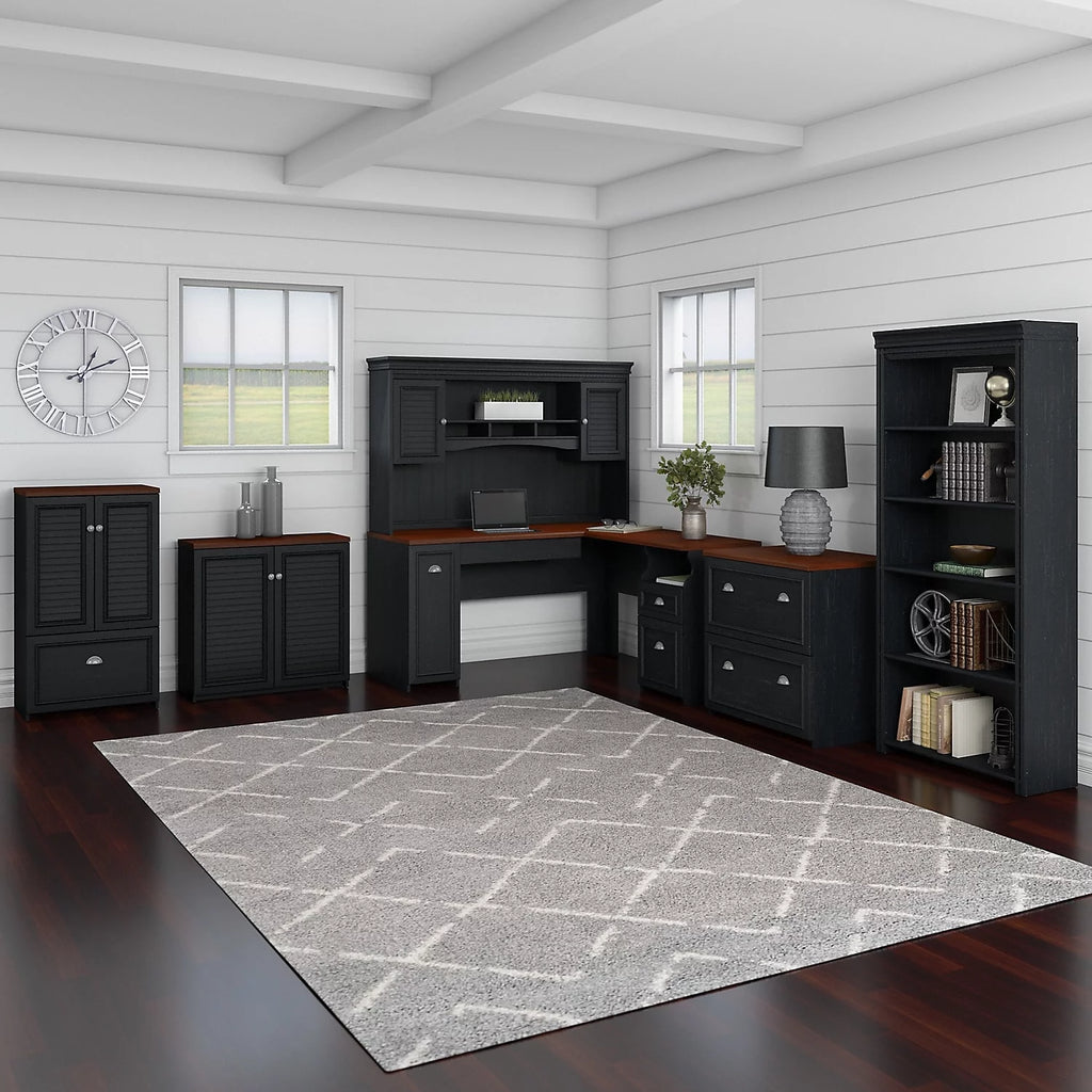 Black L Shaped Desk with Hutch and Storage C30032
