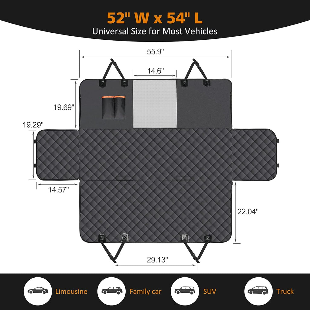 Waterproof Nonslip Dog Seat Cover with 2 Seat Belts and a Pocket W655