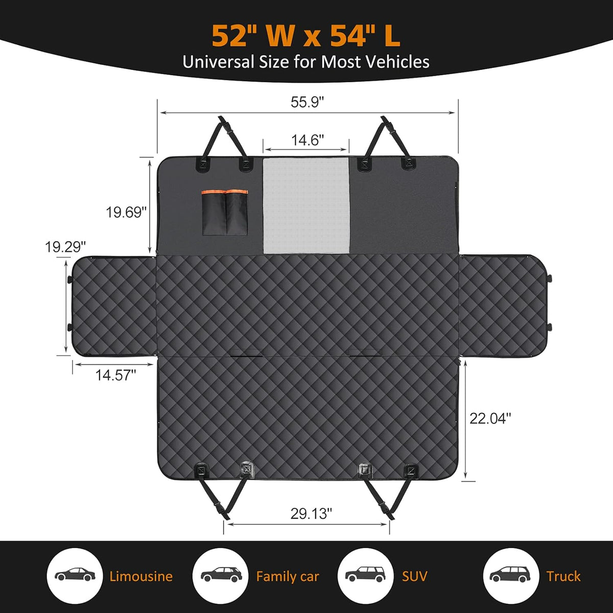 Waterproof Nonslip Dog Seat Cover with 2 Seat Belts and a Pocket W655