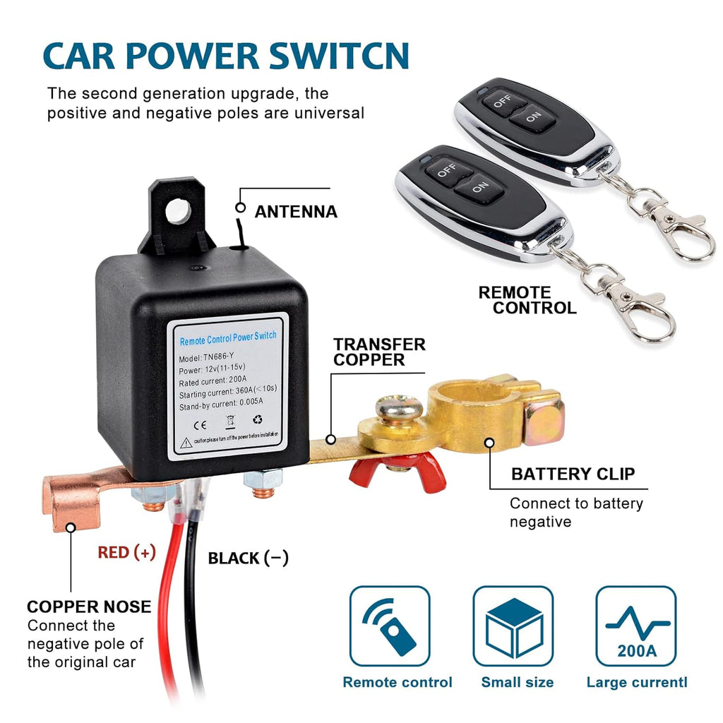 Wireless Remote Control Battery Disconnect Switch DC12V 200A F912
