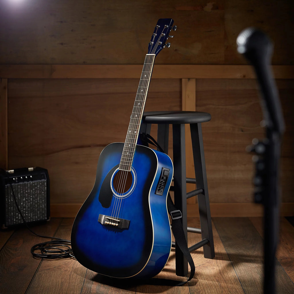 Blue Left-Handed Full-Size Dreadnought Acoustic Electric Guitar U758866
