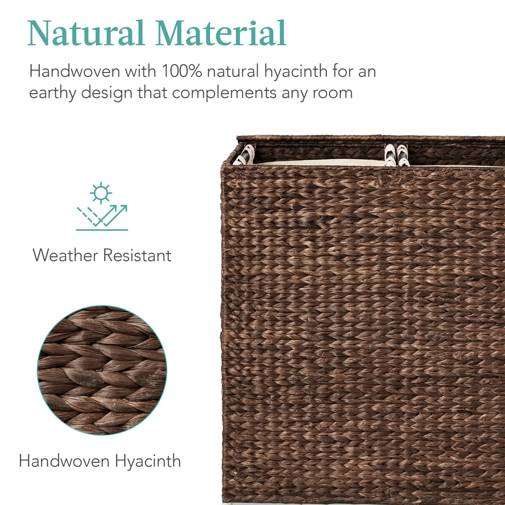 Large Natural Water Hyacinth Double Laundry Hamper Basket with 2 Liner Bags O227047