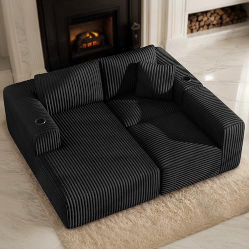 Modular Sectional Sofa with Deep Seat, Cup Holder, Memory Foam, Corduroy X109941