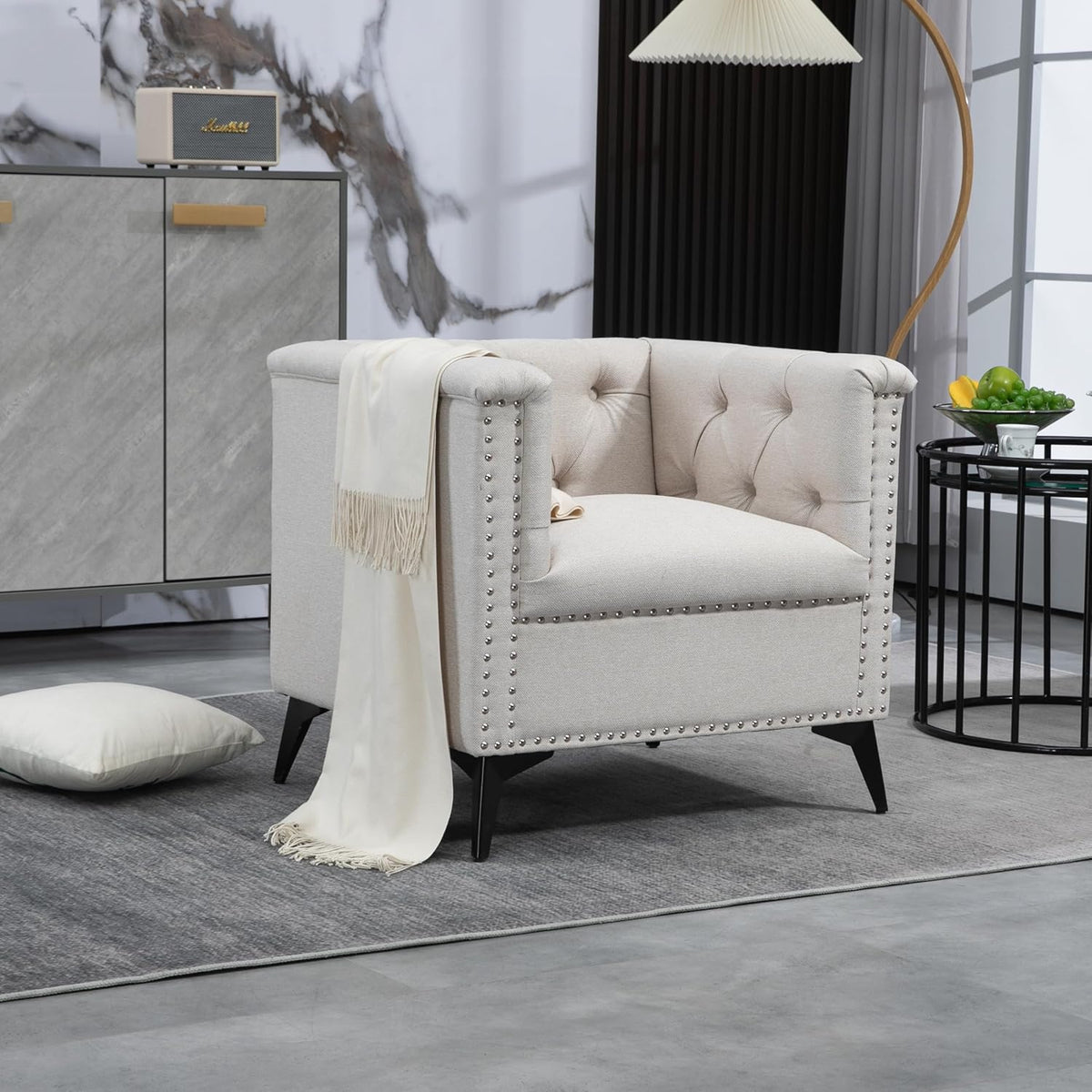Beige Linen Fabric Accent Arm Chair Z1640