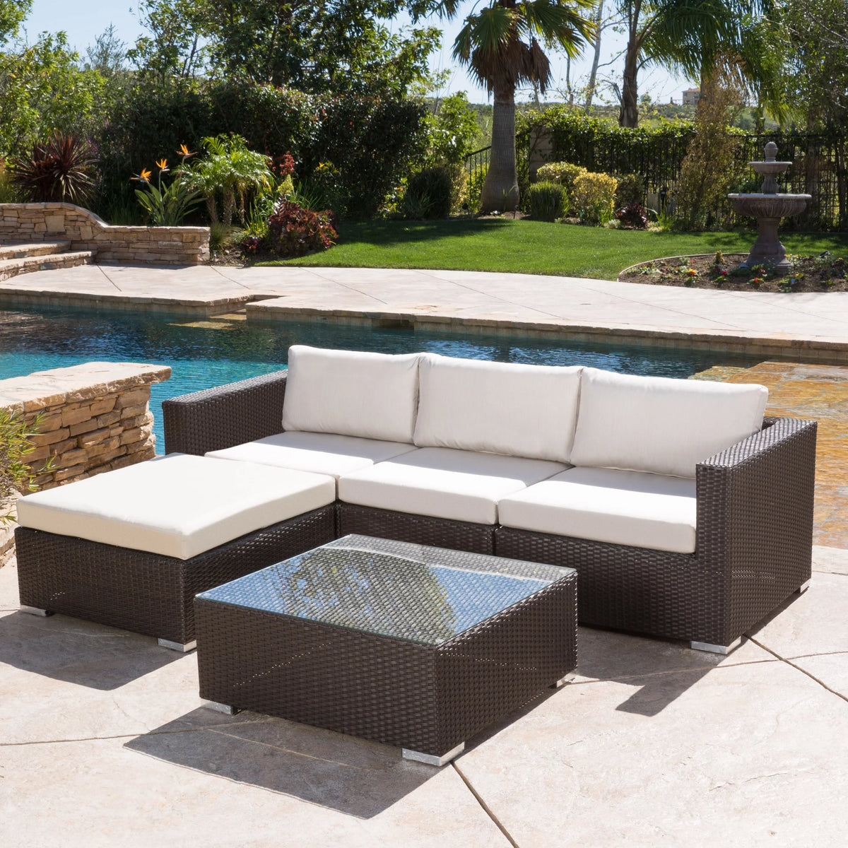 5 Piece Wicker Sectional Sofa Set with Cushions S464